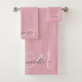 Niedlich-Rosa-Grau-Monogram-Skriptname Elegant Badhandtuch Set (Insitu)