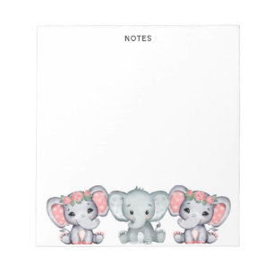 Niedlich rosa graue Elephantin Feminine Notepad Notizblock
