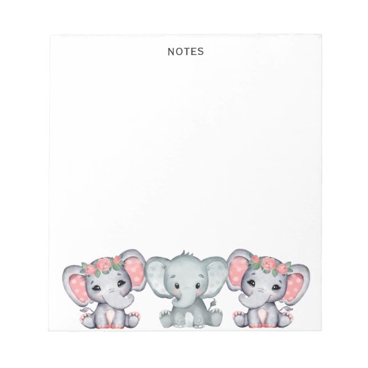 Niedlich rosa graue Elephantin Feminine Notepad Notizblock (Vorderseite)