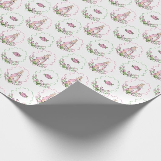 Niedlich rosa grüne Beatrix Potter Tierthema Geschenkpapier (Ecke)