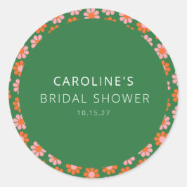 Niedlich rosa grüne Retro-Blume Brautparty benutze Runder Aufkleber