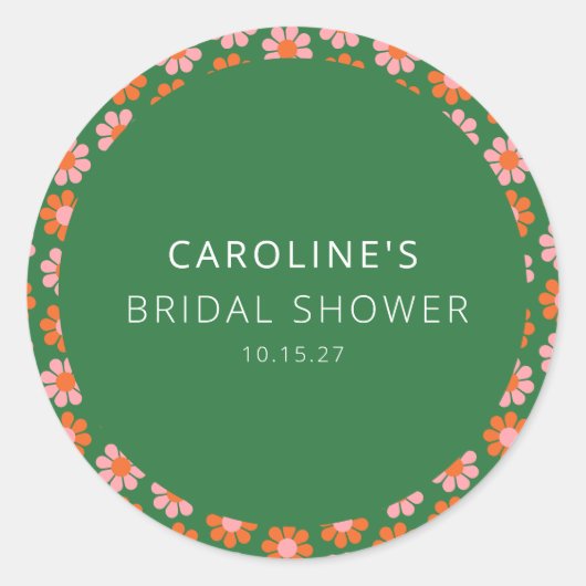 Niedlich rosa grüne Retro-Blume Brautparty benutze Runder Aufkleber (Vorderseite)