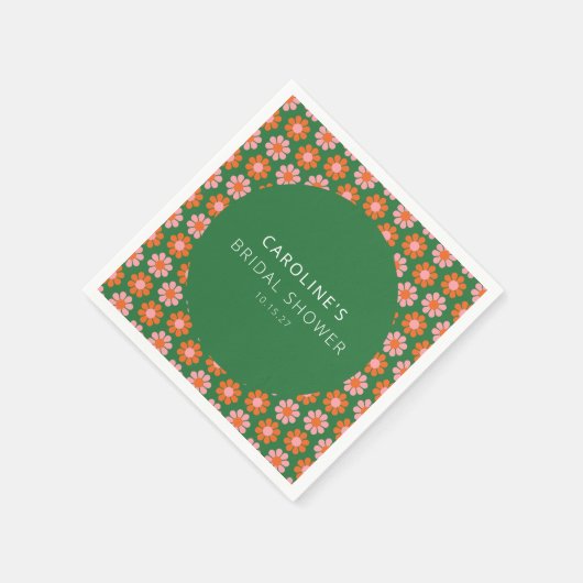 Niedlich rosa grüne Retro-Blume Brautparty benutze Serviette (Ecke)