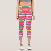 Niedlich rosa grüne Streifen Capri Leggings (Vorderseite)