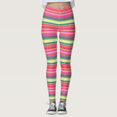 Niedlich rosa grüne Streifen Leggings (Vorderseite)
