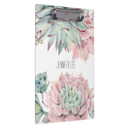 Niedlich rosa grüne Sukkulationen und Ihr Name auf Klemmbrett (Rechts)