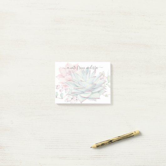 Niedlich rosa grüne Sukkulente Personalisiert Post Post-it Klebezettel (Auf Schreibtisch)