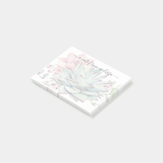 Niedlich rosa grüne Sukkulente Personalisiert Post Post-it Klebezettel (angewinkelt)