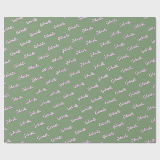 Niedlich rosa grüner Personalisierter Skriptname Geschenkpapier (Flach)