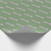 Niedlich rosa grüner Personalisierter Skriptname Geschenkpapier (Ecke)