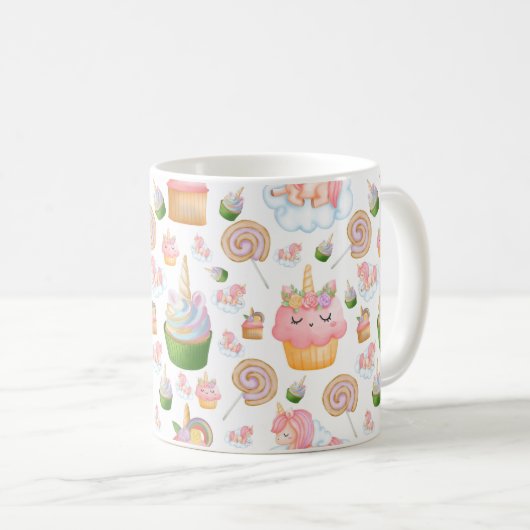 Niedlich rosa, grünes Cupcake-Muster Kaffeetasse (VorderseiteRechts)