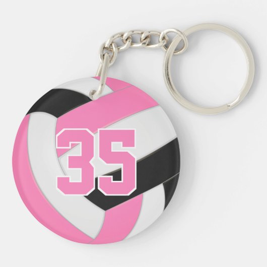 niedlich rosa, gürtelschwarze, personalisierte Vol Schlüsselanhänger (Rückseite)