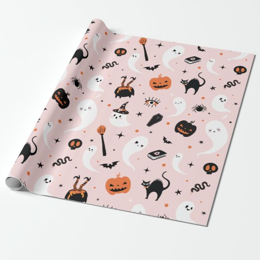 Niedlich-rosa Halloween Geschenkpapier (Ungerollt)