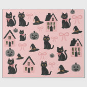 Niedlich-rosa Halloween-Katzen und Hexenhasen Geschenkpapier (Flach)