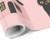 Niedlich-rosa Halloween-Katzen und Hexenhasen Geschenkpapier (Rolleneckpunkt)