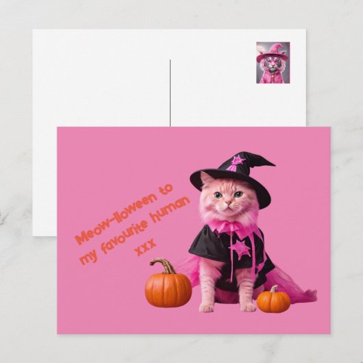Niedlich-rosa Halloween-Katzenpaste Postkarte (Vorne/Hinten)
