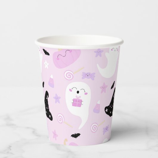 Niedlich-rosa Halloween Pappbecher (Rückseite)