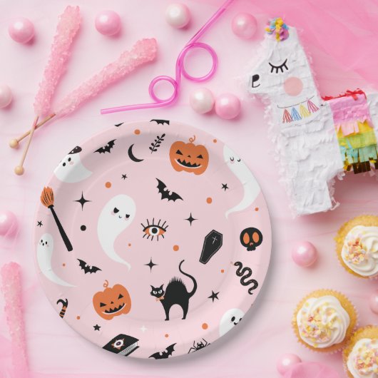 Niedlich rosa Halloween-Party Pappteller (Party)
