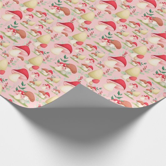 Niedlich rosa, handgestrichene Pilze Geschenkpapier (Ecke)