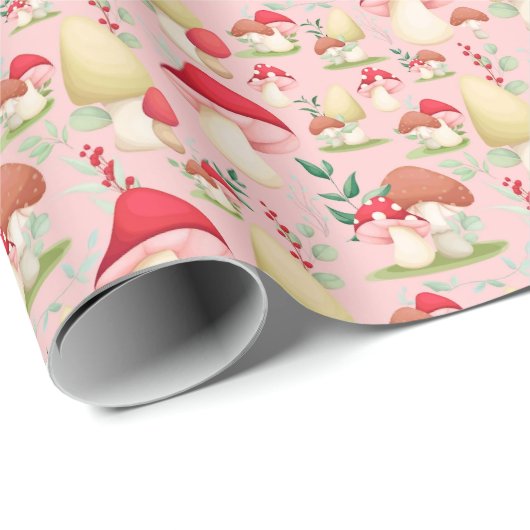 Niedlich rosa, handgestrichene Pilze Geschenkpapier (Rolleneckpunkt)