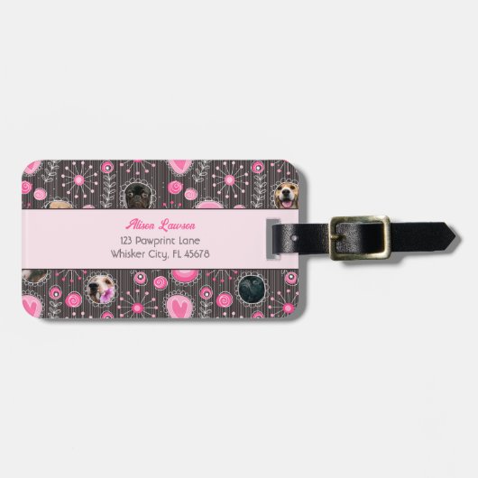 Niedlich rosa Herz und Blume Mama Hund FotoCollage Gepäckanhänger (Vorderseite horizontal)