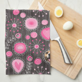 Niedlich rosa Herz und Blume Mama Hund FotoCollage Geschirrtuch (Viertel Falte)