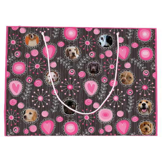 Niedlich rosa Herz und Blume Mama Hund FotoCollage Große Geschenktüte (Rückseite)