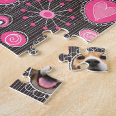Niedlich rosa Herz und Blume Mama Hund FotoCollage Puzzle (Seite)