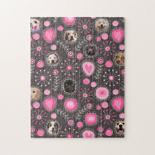 Niedlich rosa Herz und Blume Mama Hund FotoCollage Puzzle (Vertikal)