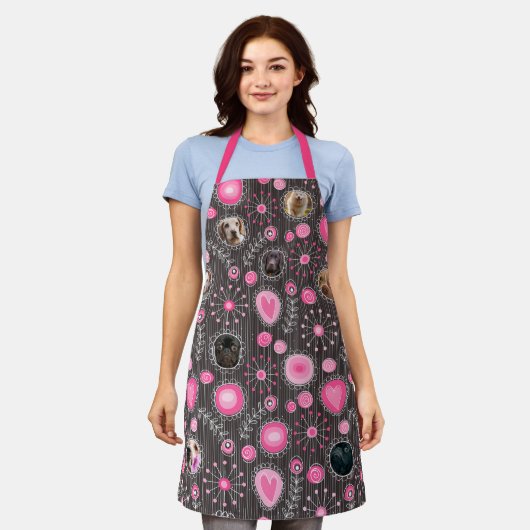 Niedlich rosa Herz und Blume Mama Hund FotoCollage Schürze (Getragen)