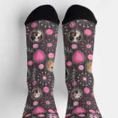 Niedlich rosa Herz und Blume Mama Hund FotoCollage Socken (Oben)