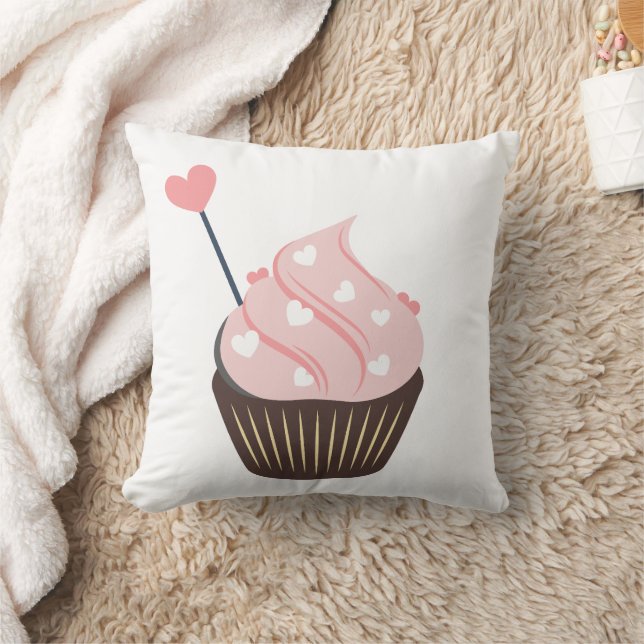 Niedlich rosa Herzchen Valentines Cupcake Kissen (Decke)