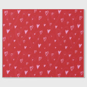 Niedlich rosa Herzen auf rotem Hintergrund Geschenkpapier (Flach)