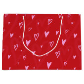 Niedlich rosa Herzen auf rotem Hintergrund Große Geschenktüte (Vorderseite)