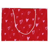 Niedlich rosa Herzen auf rotem Hintergrund Große Geschenktüte (Rückseite)