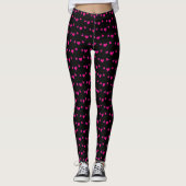 Niedlich rosa Herzmuster Schwarz Leggings (Vorderseite)