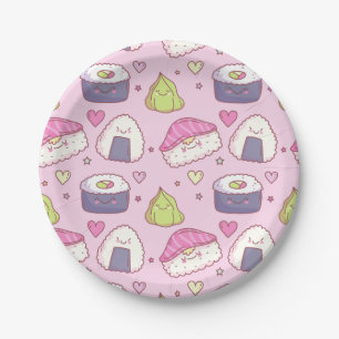 Niedlich-rosa Hintergrund Sushi Kawaii Party Pappteller