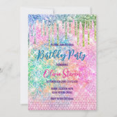 Niedlich-rosa-irisierende Einhorn-Imitate Glitzer- Einladung (Vorderseite)