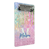 Niedlich-rosa-irisierende Einhorn-Imitate Glitzer- Mini Klemmbrett (Schrägansicht)