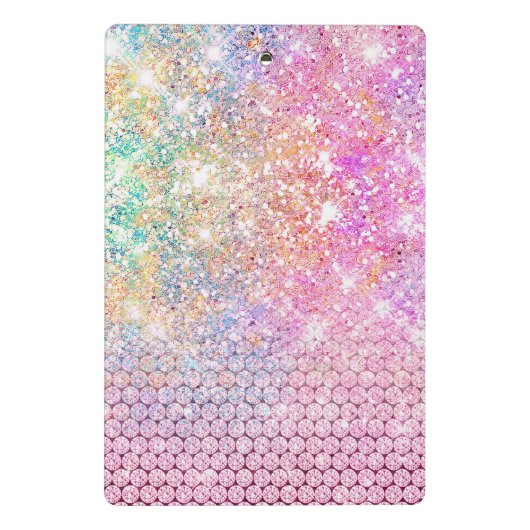 Niedlich-rosa-irisierende Einhorn-Imitate Glitzer- Mini Klemmbrett (Rückseite)