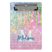 Niedlich-rosa-irisierende Einhorn-Imitate Glitzer- Mini Klemmbrett (Vorderseite)