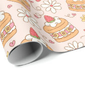 Niedlich rosa Japanisches Erdbeerkuchenmuster Geschenkpapier (Rolleneckpunkt)