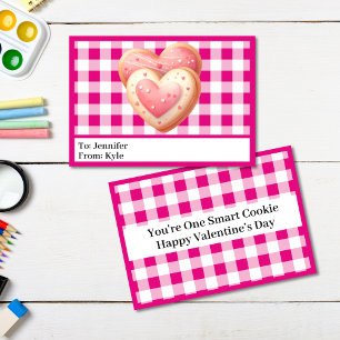 Niedlich-rosa-Kariert-Cookie-Klasse Valentinstag Karte