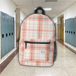 Niedlich rosa Karierte Tartan Karo Monogramm Bedruckter Rucksack