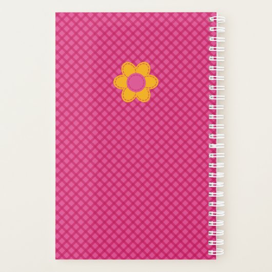 Niedlich rosa karierter Musterstich gelbe Blume Planer (Rückseite)