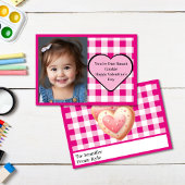 Niedlich rosa Kariertes Foto Unterricht Valentine Karte