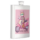 Niedlich-rosa Katze mit Brille und Motorrad Flachmann (Rechts)