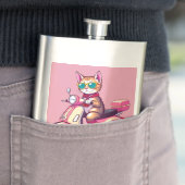 Niedlich-rosa Katze mit Brille und Motorrad Flachmann (Beispiel)