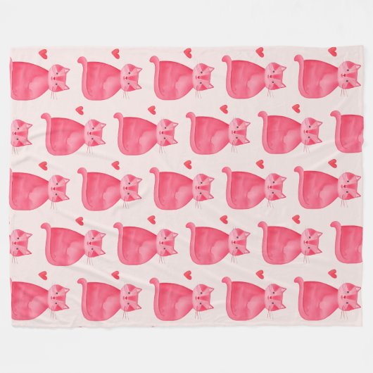 Niedlich rosa Katzenherzen Fleecedecke (Vorderseite (Horizontal))