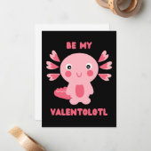 Niedlich rosa Kawaii axolotl fragend - Sei mein Va Mitteilungskarte (Vorderseite/Rückseite Beispiel)